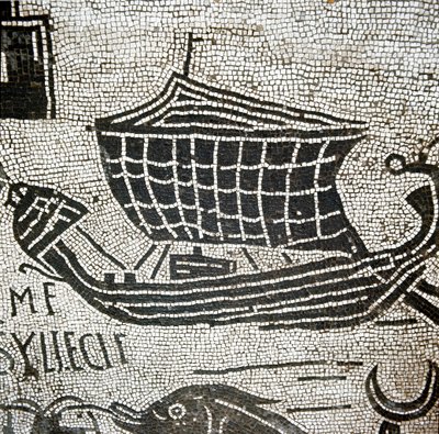 Um navio de Alexandria no porto de Ostia (mosaico de Roman
