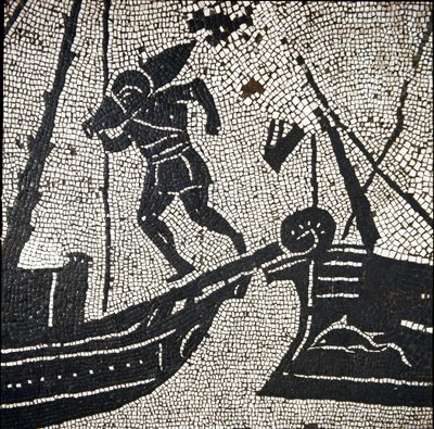 Um navio de Cagliari retornando ao porto de Ostia (mosaico de Roman