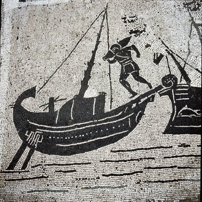 Um navio de Cagliari retornando ao porto de Ostia (mosaico de Roman