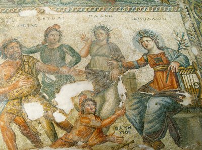 Apolo e Marsyas, casa de Aion, Paphos, Chipre (mosaico) de Roman