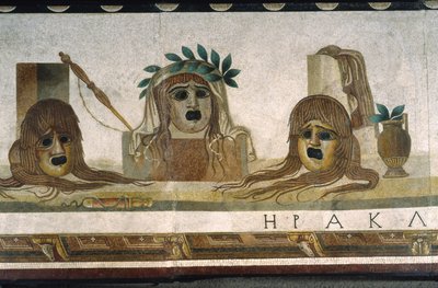 "Asarotos" (Floor unswept) Fragmentos de mosaico assinado por Harakliton de Roma, século II d.C., Roma de Roman