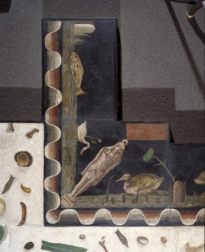 "Asarotos" (Floor unswept) Fragmentos de mosaico assinado por Harakliton de Roma, século II d.C., Roma de Roman