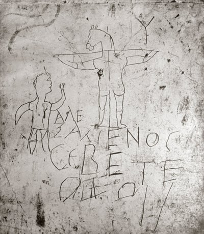Grafito blasfemo de uma Crucificação (pedra) de Roman