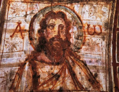 Busto de Cristo, Catacumbas de Commodilla, Roma (fresco) de Roman