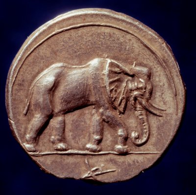Civilização cartaginiana: medalha representando um elefante que permitiu que o General cartaginês Aníbal (247-183 AC) atravessasse os Alpes em 218 AC durante a Segunda Guerra Púnica. Século III a.C. Paris, B.N. de Roman
