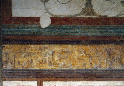 Detalhe de um friso do tablinum, 40-20 a.C. (fresco) de Roman