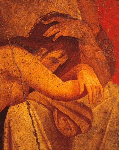 Pormenor do afresco Flagellate, Segundo Estilo Pompeu, de Vila de Mistérios, Pompeia, Campânia, Civilização Romana de Roman