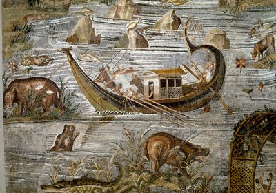 Detalhe do mosaico nilótico do Preneste (Palestrina) do santuário da deidade da Fortuna Primigênia, 80 a.C. de Roman