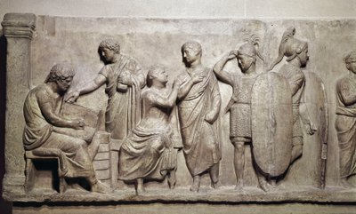 Domitius Achenobarbus, detalhe do registro de cidadãos e sacrifício ao deus Marte, c. 100 a.C. (mármore) de Roman