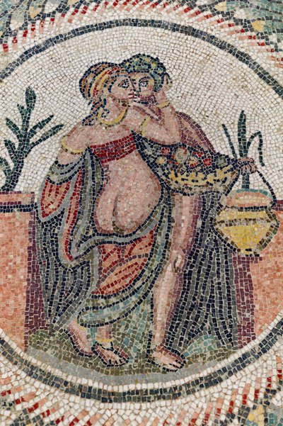 Eros e Psique. Século III - IV. Villa romana de Casale, Sicília (mosaico) de Roman