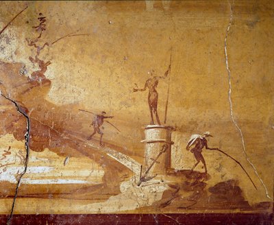 Cena de pesca Pormenor de um fresco monocromático de Herculanum (Ercolano) do século I a.C. Museo Archeologico Nazionale de Nápoles n. 9493 de Roman