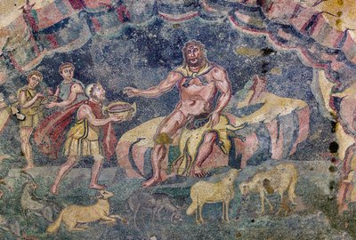Mosaico de piso representando o vestíbulo de Polifemo (mosaico) de Roman