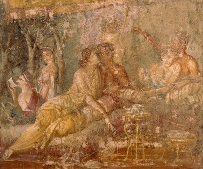 Fresco retratando cena triclinium, de Pompeia, Itália de Roman
