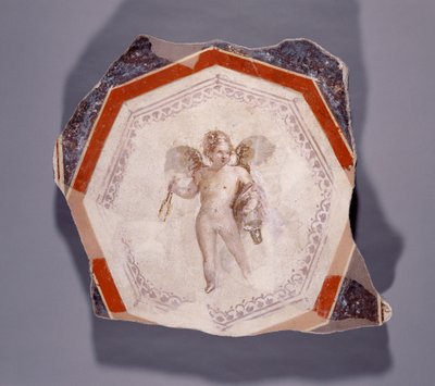 Afresco de Cupido segurando duas varas e um balde de Roman