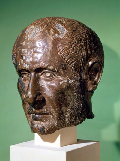 Chefe de Trajan Decius (201-251) a partir Samisegetuza, Romênia (bronze) de Roman