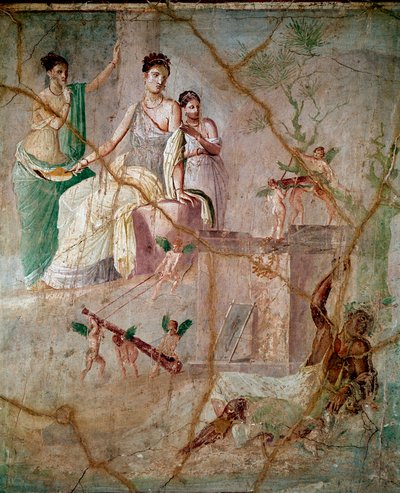 Heracles e Omphale (hércules e Omphale) Afresco romano do 3º Pompéio de Pompeia (Fresco de Pompeia) 40-60 d.C. Dim 88x103 cm Conservado no Museu Nacional de Arqueologia de Nápoles Itália de Roman