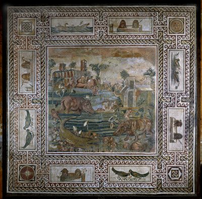 Hippopotamus caçar no Nilo (mosaico) de Roman