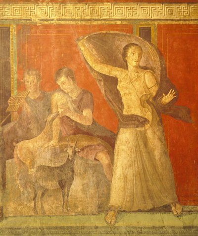 Ritos de iniciação ao culto de Dionísio, afresco da Villa Dei Mysteri de Roman