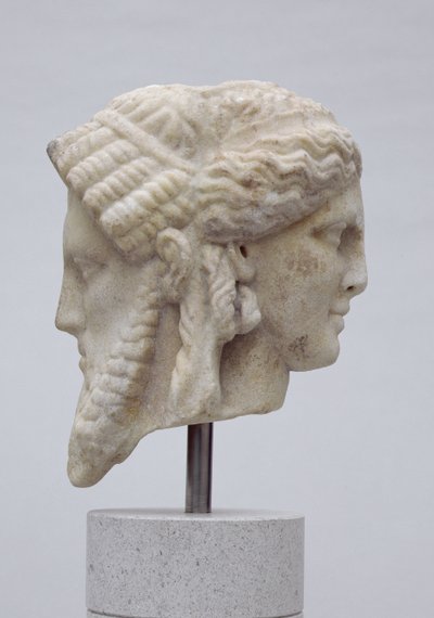 Cabeça Janiforme, provavelmente de Dionísio e Apollo, c.30-50 d.C. (mármore) de Roman