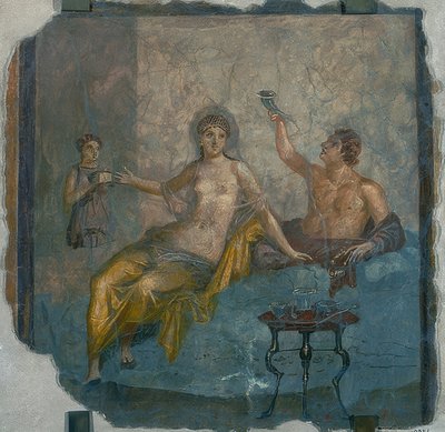 Jovem e hetaerae. De Herculano. AD 50-79 de Roman