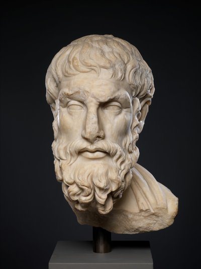 Cabeça de mármore de Epikouros, século II d.C. (mármore) de Roman