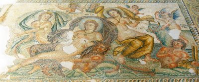 Nereides e Bythos, Casa de Aion, Paphos, Chipre (mosaico) de Roman
