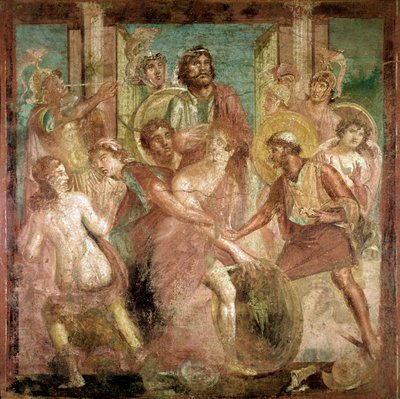 Odisseu encontra Aquiles entre as filhas de Lycomedes (fresco, século II d.C.) de Roman
