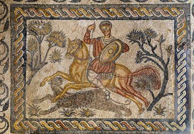 Pantera de caça - Mosaico, século IV d.C. de Roman