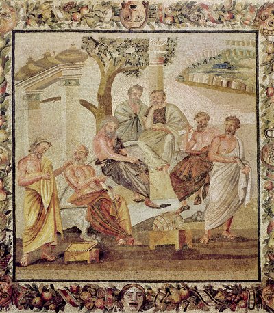 Platão Conversando com seus alunos, da Casa de T. Siminius, Pompéia (mosaico) (ver também 156873) de Roman