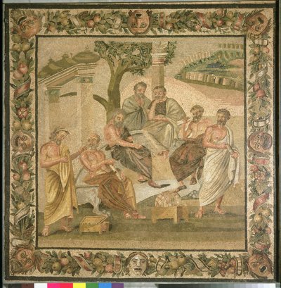 Platão conversando com seus alunos, da Casa de T. Siminius. Pompéia (mosaico) (ver também 103401) de Roman