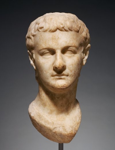 Cabeça de retrato de Calígula, c.40 AD (mármore) de Roman