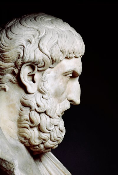 Retrato de Epicuro (341-vers 270 AC), filósofo grego - Busto em mármore - Roma, Musei Capitolini - Busto de Epicuro (341-270 AC), perfil - Escultura em mármore - Roma, Musei Capitolini de Roman