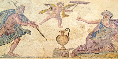 Poseidon e Amymone, casa de Dionísio, Paphos, Chipre (mosaico) de Roman