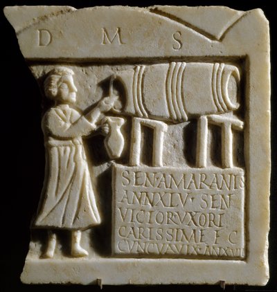 Relevo representando uma Cena de Taberna (mármore) de Roman