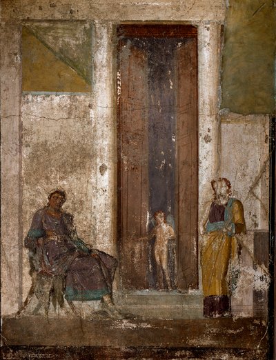 Arte Romana: "Eros persuade Helene a amar Paris" Fresco de Pompei. Século I. Nápoles, Museo Archeologico Nazionale de Roman