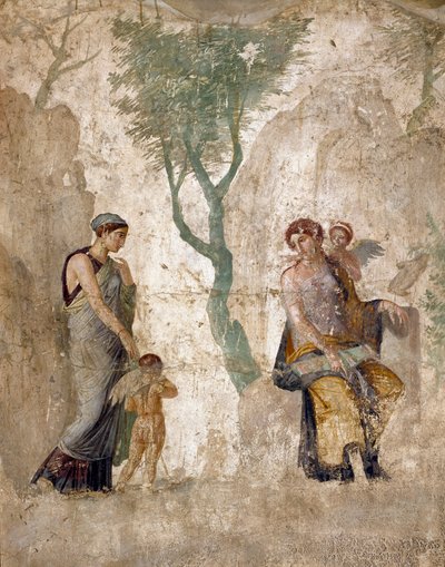 Arte Romana: "Eros punido, na presença de Afrodite" Fresco de Pompei, casa dell