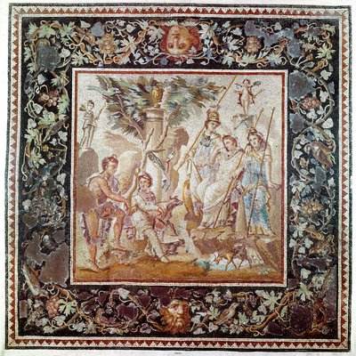 Arte Romana: "Julgamento de Paris" Mosaico da casa do Atrium, local de Antioch na Turquia. 115-150 D.C. Sol 1,86 m Paris, Musee du Louvre de Roman