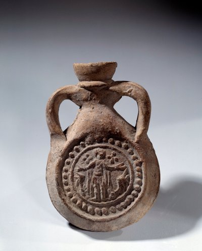 Arte Romana: Lâmpada de elogio em terracota com pé representando um santo. Século IV d.C. Paris, Museu do Louvre de Roman