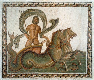 Arte Romana: "O Triunfo de Neptuno" Mosaico do século III d.C. Sousse, Musee Archeologique, Tunísia de Roman