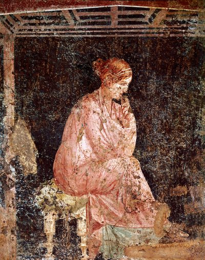 Arte Romana: "Jovem mulher sentada" (Sentada jovem senhora) Afresco romano do estilo 3 Pompeu de Pompeia (Fresco de Pompeia) 40-60 AD. de Roman