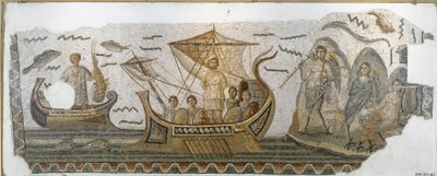 Antiquidade romana: "Ulisses no seu barco resiste ao canto das Sereias" (Odyssee d