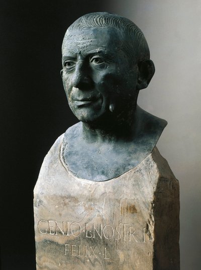 Arte romana: busto do banqueiro Lucius Caecilius Iucundus (cerca de 20-69 d.C.) Escultura de bronze. Século I d.C. De Pompéia. Nápoles, Museo Archeologico Nazionale de Roman
