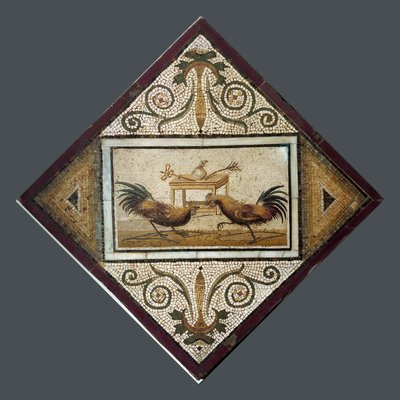 Arte romana: luta de galos. Mosaico de Pompéia. 4º estilo. Museo Archeologico Nazionale, Nápoles. de Roman