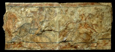 Arte romana: mural representando um arqueiro caçando a prímula. do local de Doura Europos na Síria (27 AC-476 DC). Sol 2,1x0,9 m de Roman