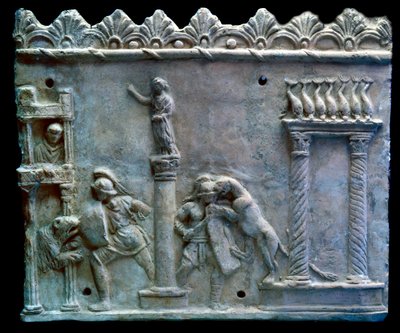 Arte romana: cena de combate dos gladiadores contra bestas ou venatio. Século I a.C. Genebra, Museu de Arte e História de Roman
