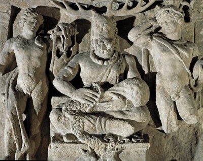 Arte romana: o deus gálico de origem celta que Cernunnos (ou Kernunnos) representa entre Apolo e Mercúrio. De Reims. Século I d.C. Roma, Museo della Civilta Romana de Roman