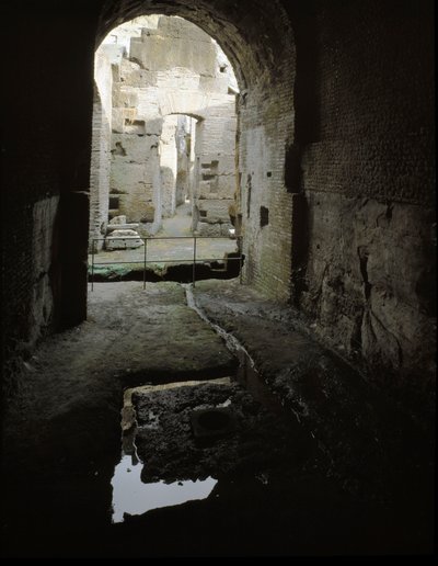 Arte romana: vista das passagens subterrâneas do Coliseu (Coliseu) em Roma, Itália de Roman