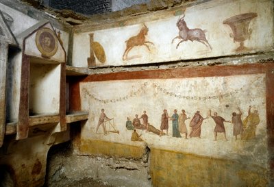 Arte romana: "jovens tocando" afrescos que decoram um túmulo da Via portuense. Século II. Sol. h. 90 cm Roma, Museo Nazionale Romano (o delle Terme) Itália de Roman