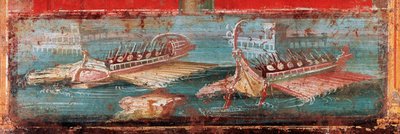 Navios de guerra romanos na entrada de um porto (fresco de Roman