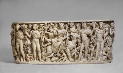 Sarcófago com o Triunfo de Dionísio e as Estações, c. 260-20 A.D. (mármore) de Roman